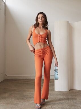 Camila Coelho “Artemis” Lace-Up Knit 2-Piece Set | Orange | Size XS | NWOT